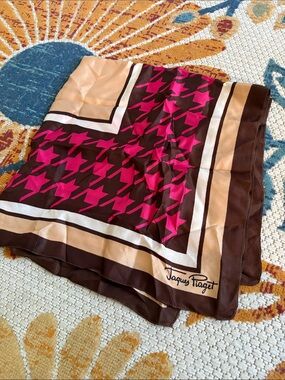 Pink & Brown Houndstooth Silk Scarf